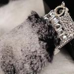 Shinning Diamond Grey Fur Iphone Case For 4 / 4s