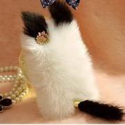 Cute Cat Fluffy Style Fur Case for Iphone 4 / 4s / 5 with White 