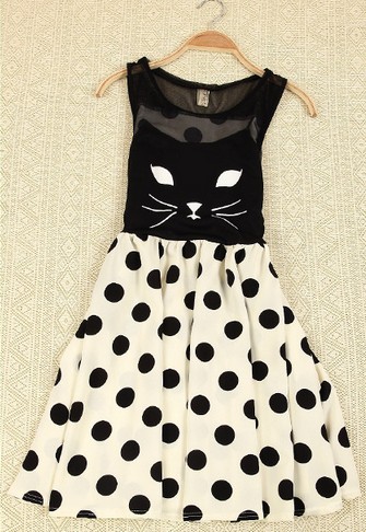 Cat Skirt Sleeveless Polka Dot Dress