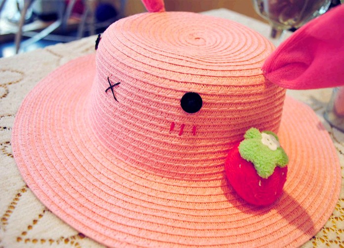 Handmade Children Straw Hat Rabbit Cap Kid Sunhat on Luulla